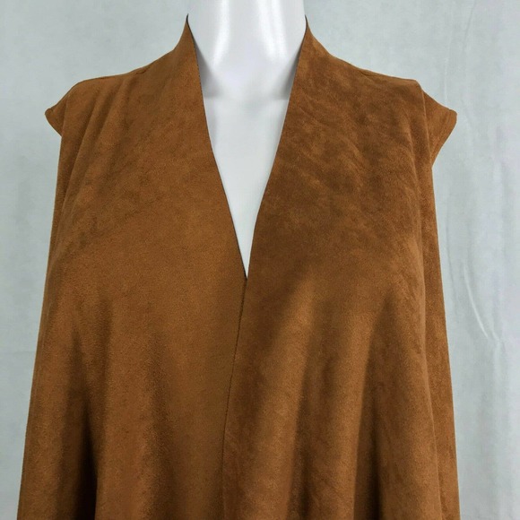 Mudpie Cardigan Women S M  Brown Faux Suede Open Sleeveless‎ Mid Length Vest - Picture 2 of 12